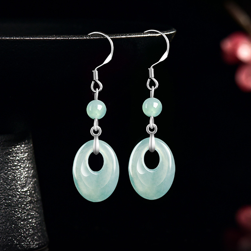 Women Accessories Earrings - 미얀마 비취 반지 귀걸이 925 실버