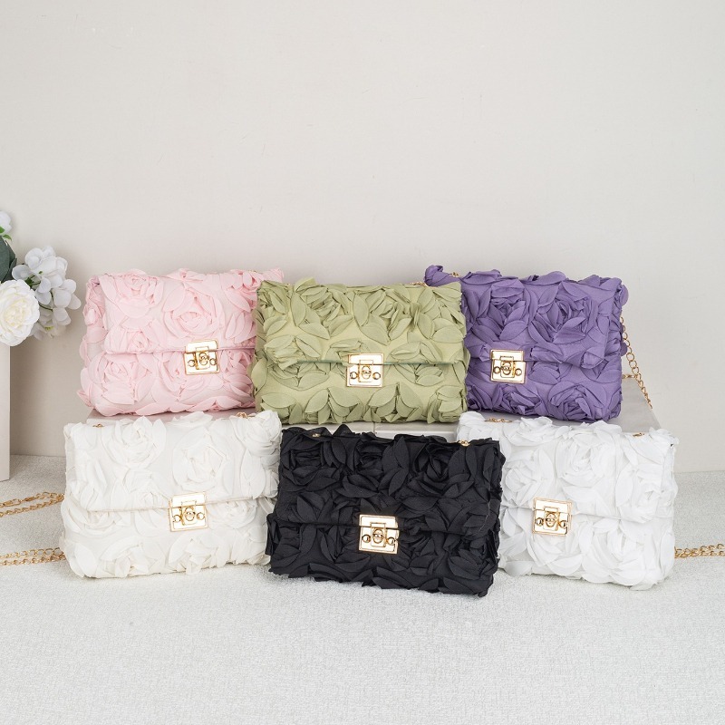 Women'S Accessories Purse - 3D 로즈 플로럴 새틴 이브닝 백,