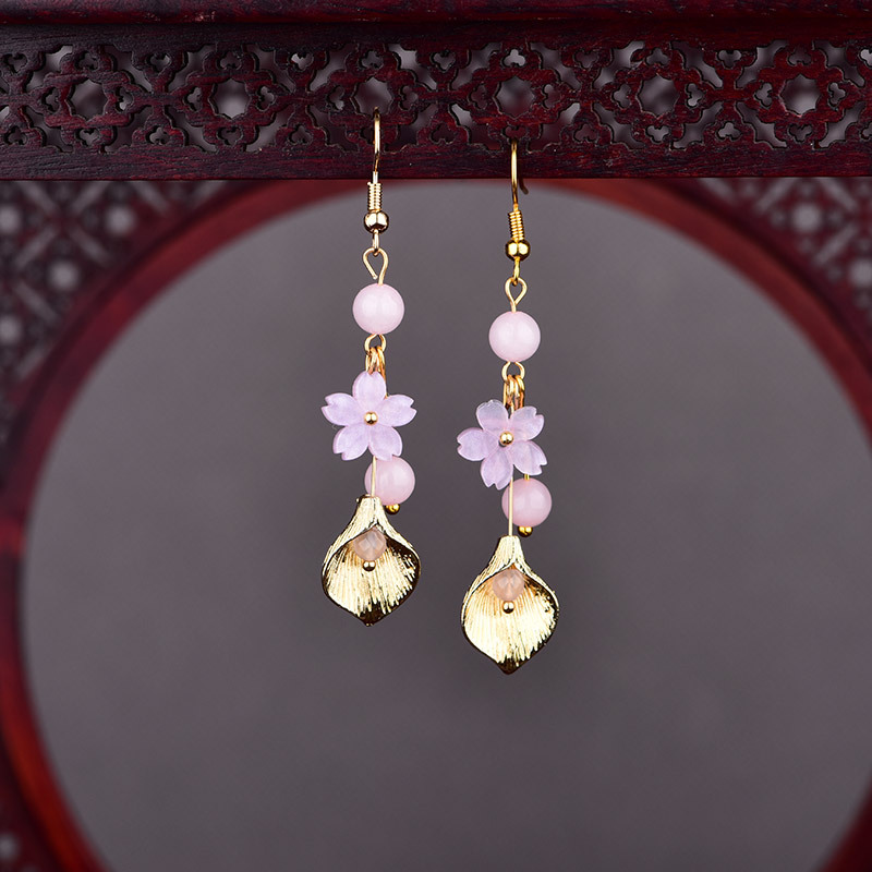 Women Accessories Earrings - 핑크 천연 옥 꽃 귀걸이 여성을위한