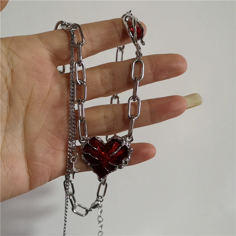 Women'S Emo Accessories - 레드 라바 하트 스타 크로스 펜던트