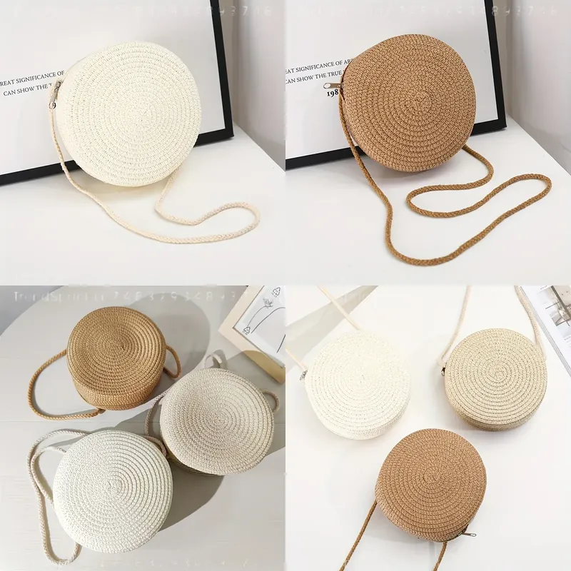 Women'S Accessories Purse - 여성용 원형 라탄 크로스백, 수제 니트