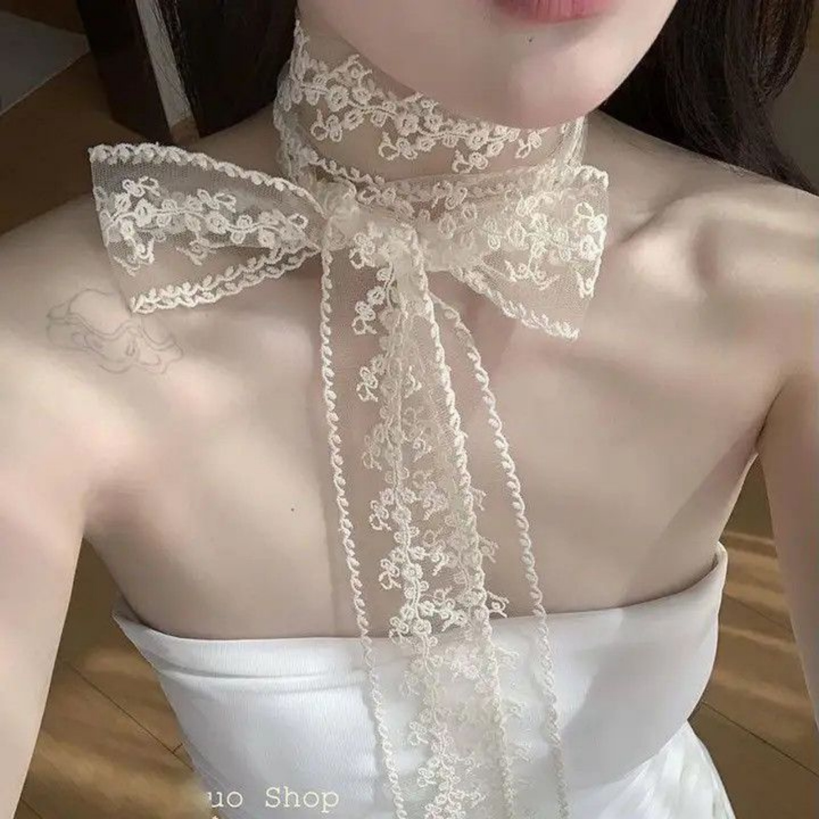 한국어 인스 화이트 레이스 리본 스카프 여성용 봄 우아 - Women'S Accessories For Neck 리뷰 및 가격