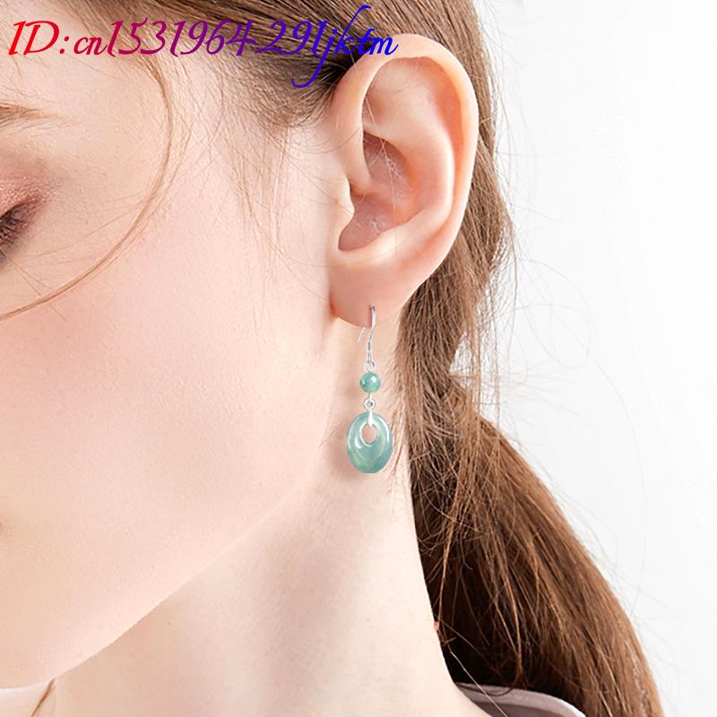 미얀마 비취 반지 귀걸이 925 실버 여성용 선물 천연 - Women Accessories Earrings 리뷰 및 가격