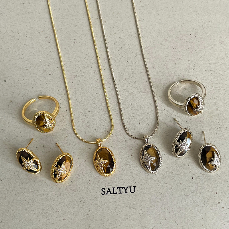 미나르 섬세한 천연석 타이거 아이즈 타원형 코인 CZ  - Coin Necklace Delicate 리뷰 및 가격