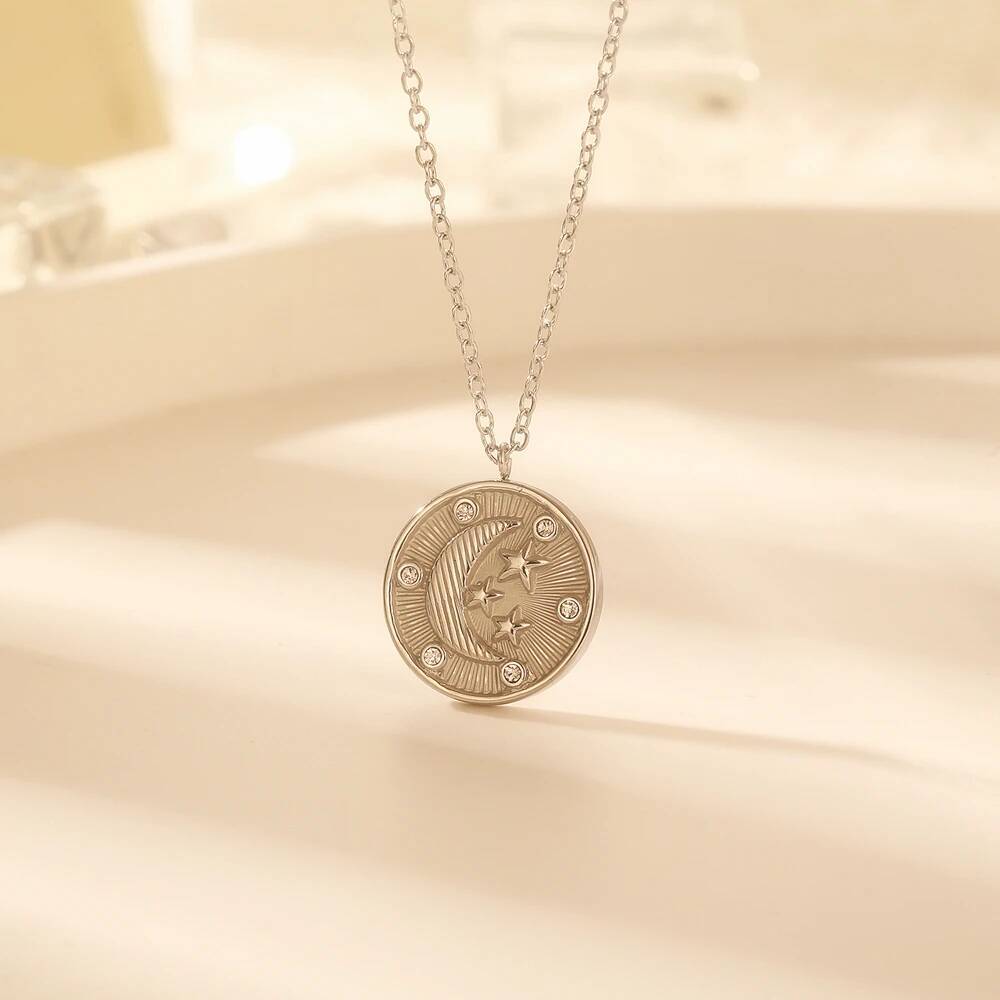 스테인리스 스틸 여성용 섬세한 큐빅 지르코니아 스톤 하 - Coin Necklace Delicate 리뷰 및 가격
