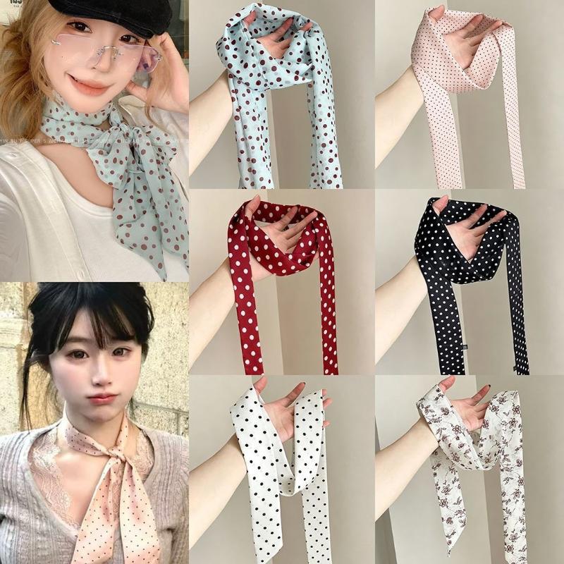 폴카 도트 꽃무늬 프린트 실크 스카프 얇은 넥 스카프  - Women'S Accessories For Neck 리뷰 및 가격