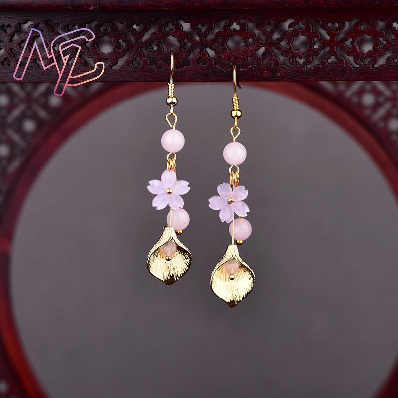핑크 천연 옥 꽃 귀걸이 여성을위한 빈티지 선물 부적  - Women Accessories Earrings 리뷰 및 가격