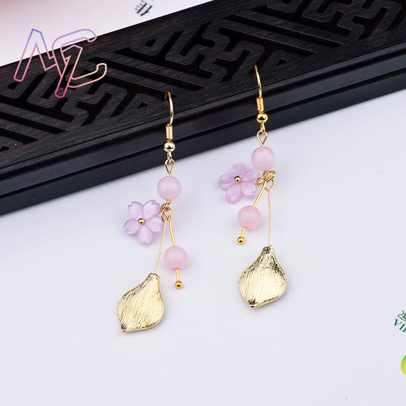 핑크 천연 옥 꽃 귀걸이 여성을위한 빈티지 선물 부적  - Women Accessories Earrings 리뷰 및 가격