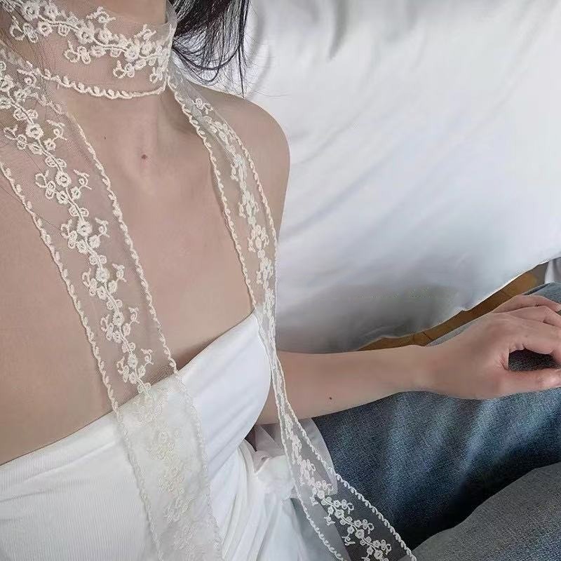 레이스 리본 스카프 흰색 얇은 긴 경량 이중 목적 넥  - Women'S Accessories For Neck 리뷰 및 가격