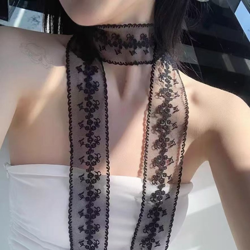 레이스 리본 스카프 흰색 얇은 긴 경량 이중 목적 넥  - Women'S Accessories For Neck 리뷰 및 가격