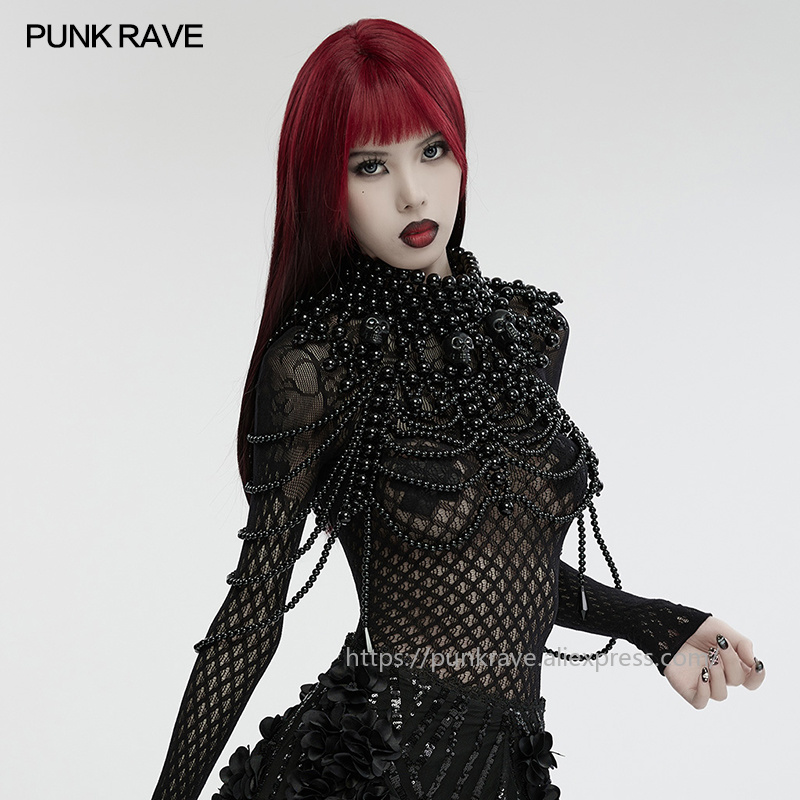 PUNK RAVE 여성용 고딕 해골 비즈 넥 커버 멀티 - Women'S Accessories For Neck 리뷰 및 가격