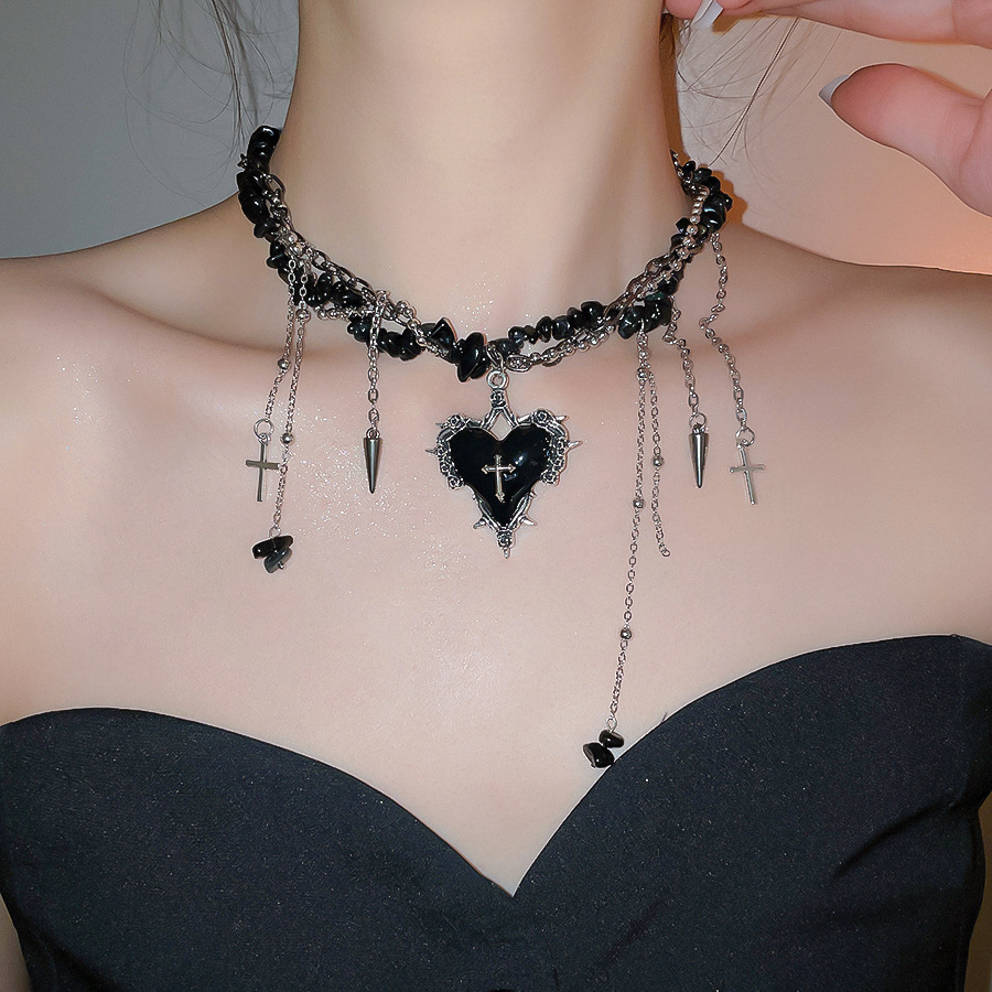 고스 빈티지 Y2K 다크 레드 하트 크로스 펜던트 불규 - Women'S Emo Accessories 리뷰 및 가격