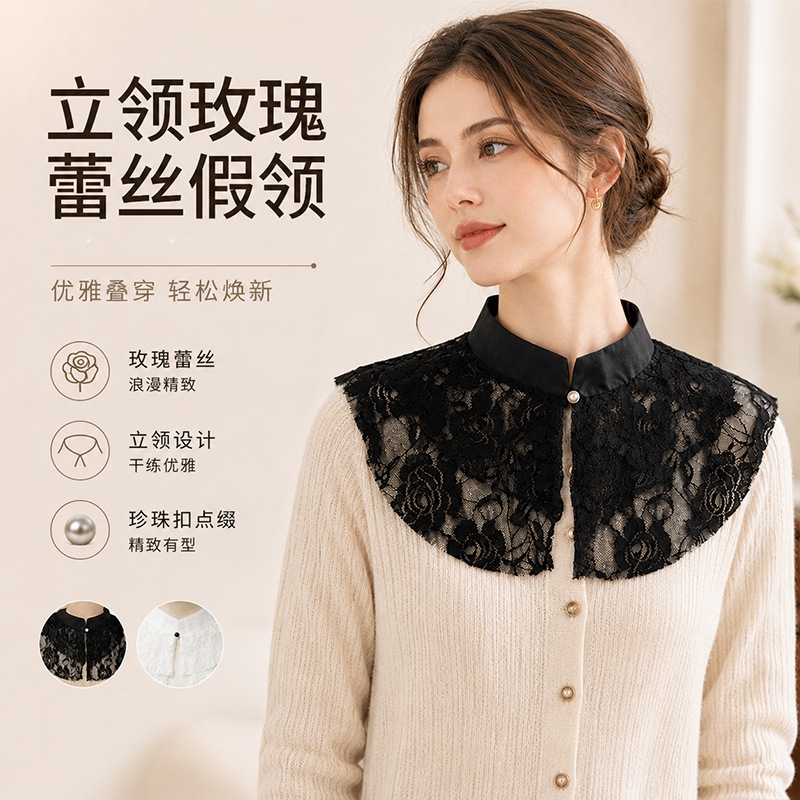 우아한 레이스 플로럴 페이크 칼라 숄 여성용 스탠드 칼 - Women'S Accessories For Neck 리뷰 및 가격